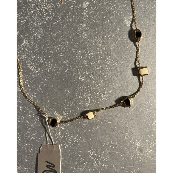 Gold Tone Thin Chain Necklace Small Black and‎ White Monet NWT - Picture 6 of 9